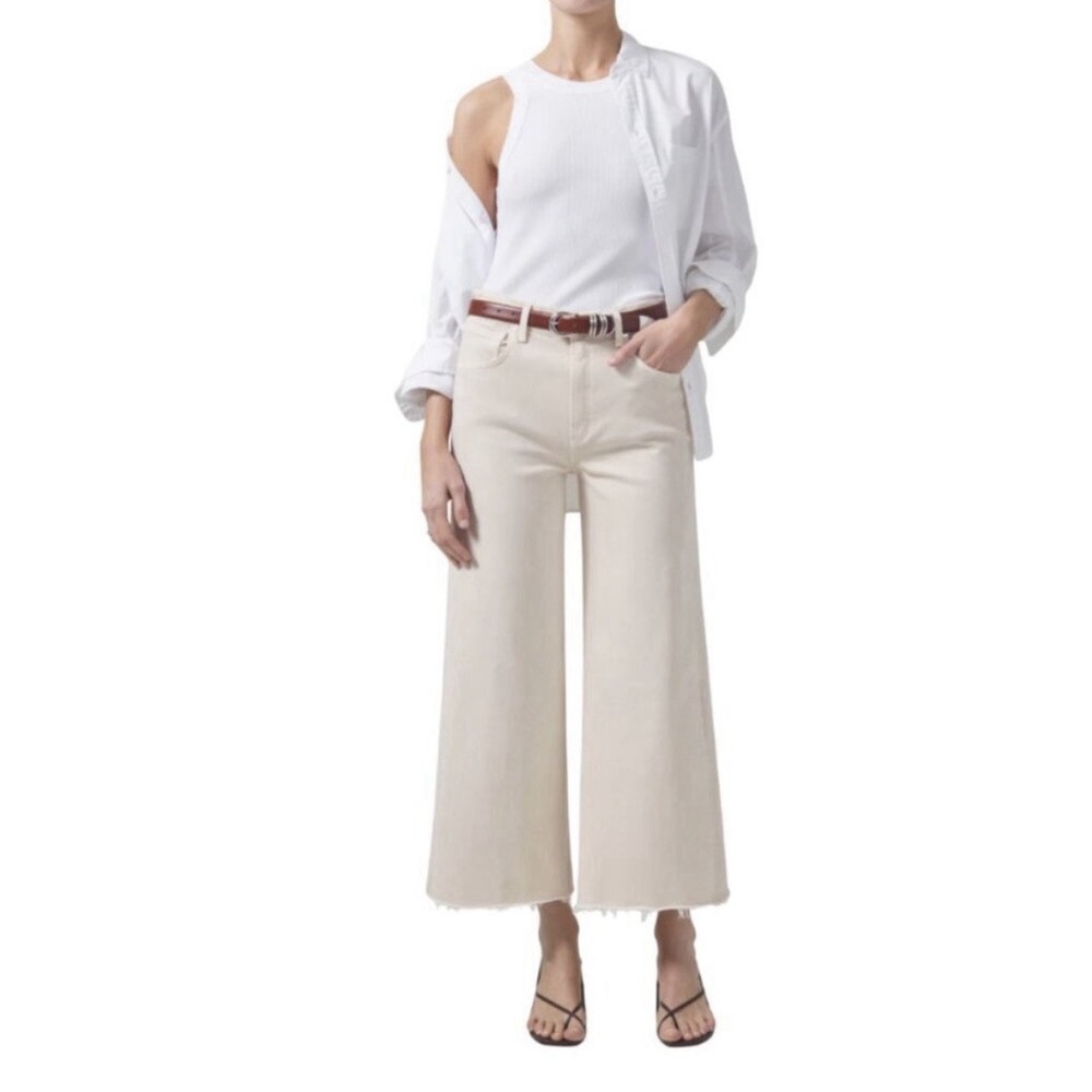 NWT $248 Citizens Of Humanity Lyra Wide Leg Crop Raw Hem JEANS Almondette Sz 25